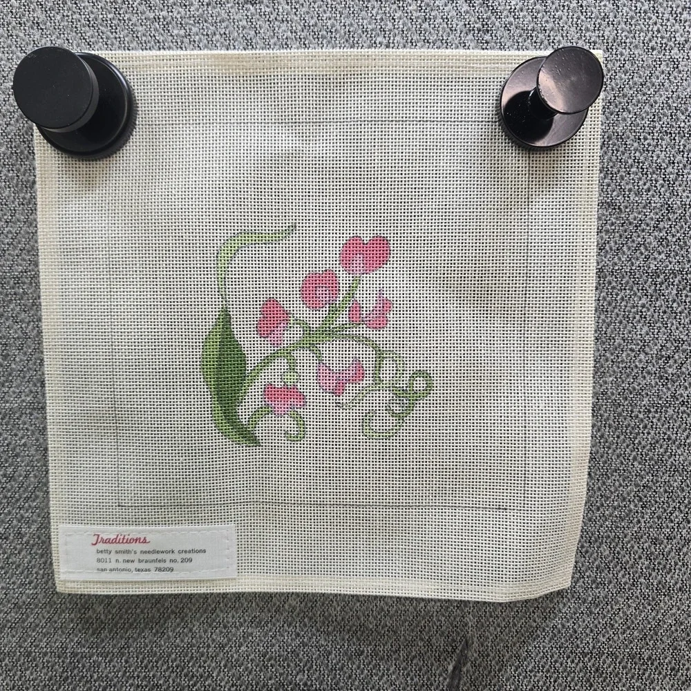 Vintage Betty Smith Traditions Hand Painted Needlepoint Canvas Sweet Pea Yarn